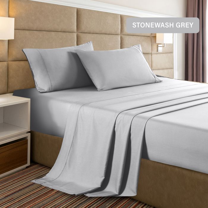 Luxury Bamboo Cooling 2000 TC Sheet Set Single Stonewash Grey