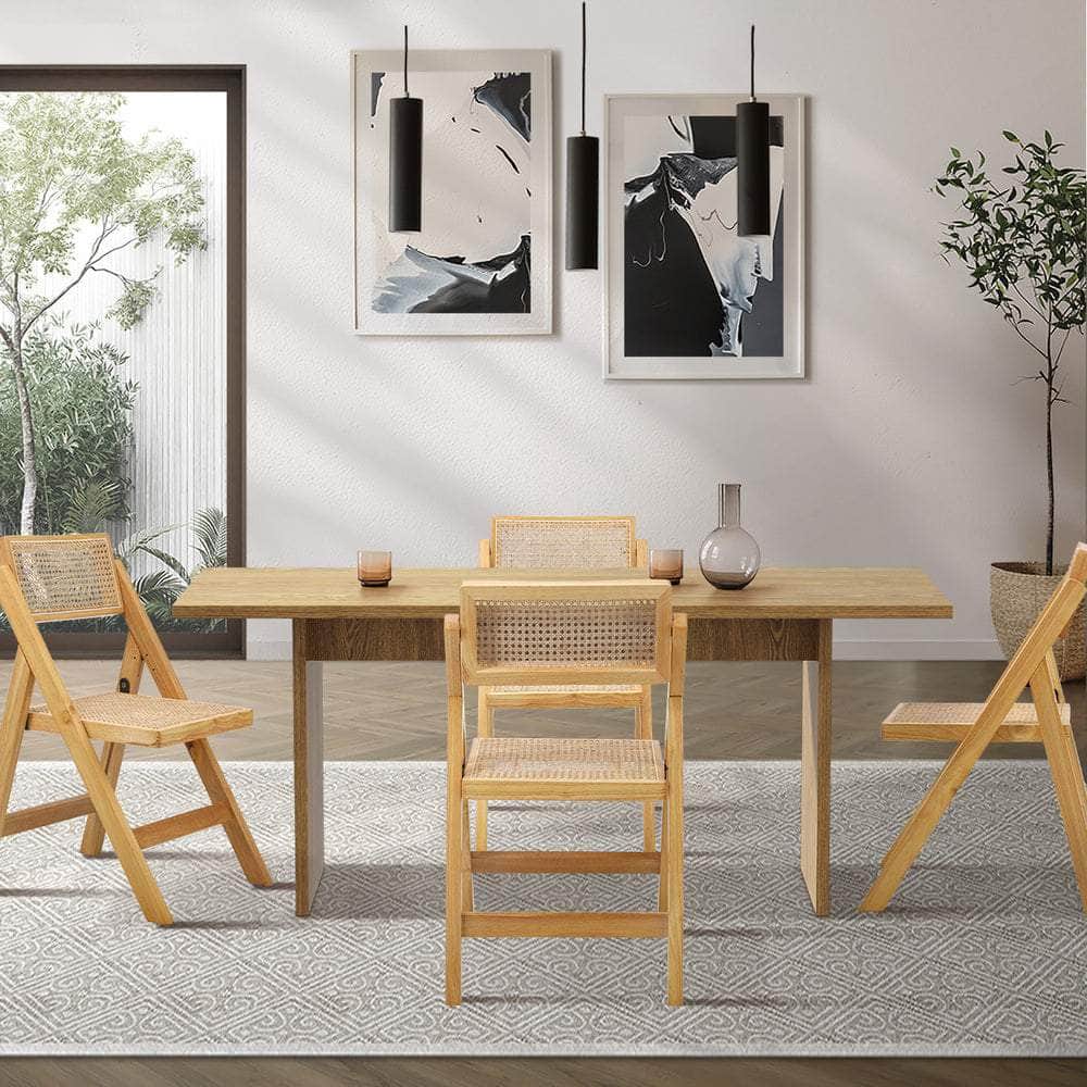 180cm Rectangular Dining Table with 4PCS Dining Chairs Foldable Natural