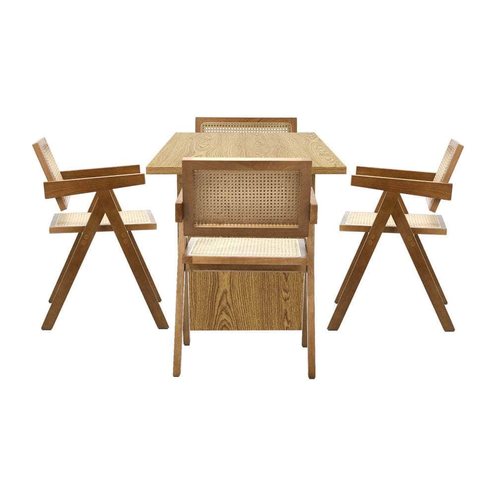 180cm Rectangular Dining Table with 4PCS Dining Chairs Wooden Walnut