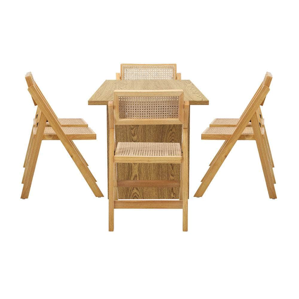 180cm Rectangular Dining Table with 6PCS Dining Chairs Foldable Natural