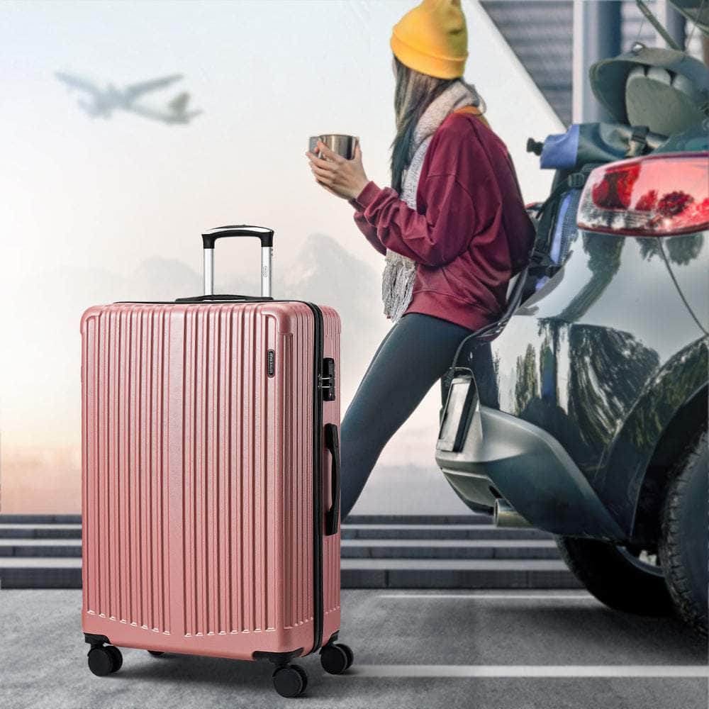 3PCS Luggage Suitcase Trolley Set Travel TSA Lock ABS Case Pink