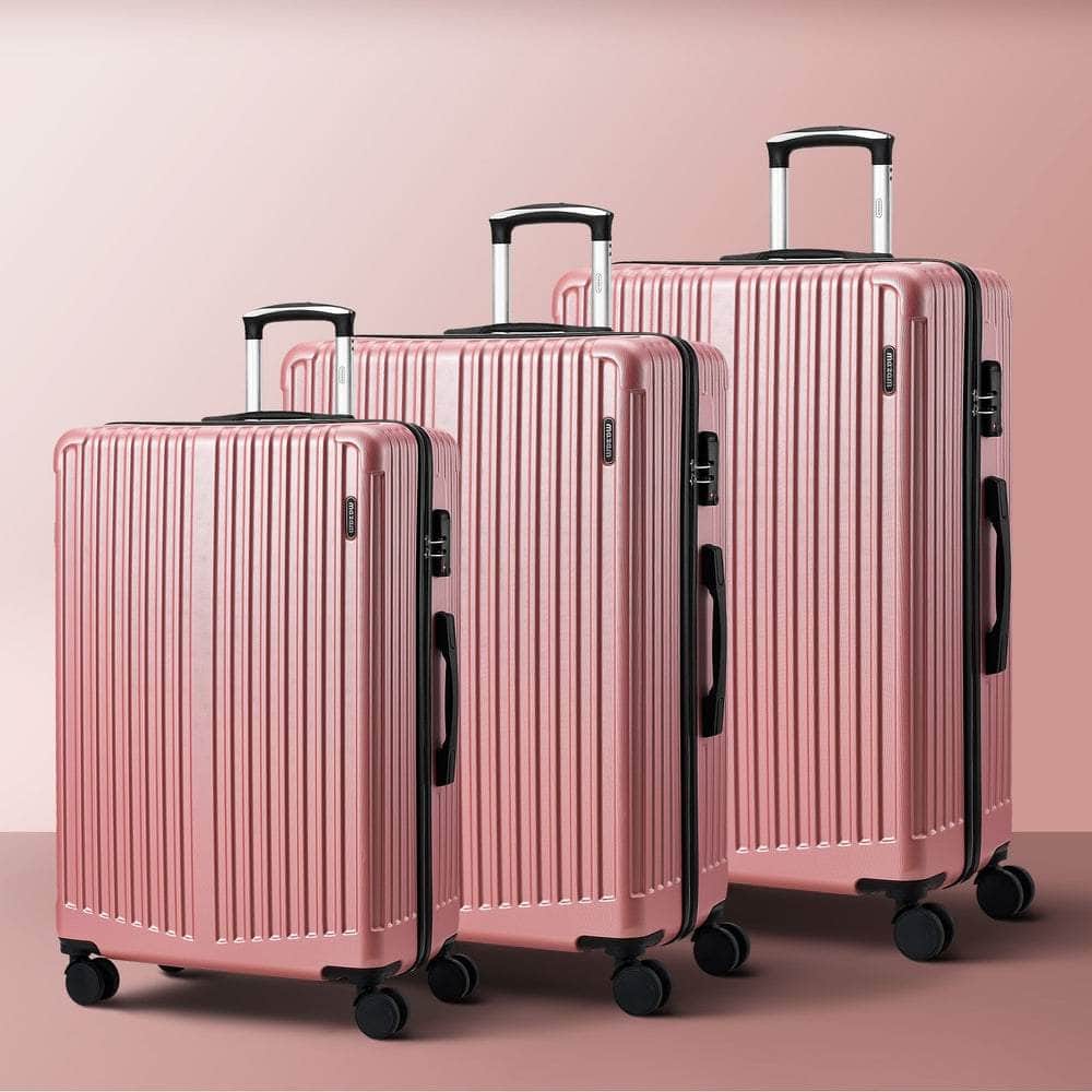 3PCS Luggage Suitcase Trolley Set Travel TSA Lock ABS Case Pink