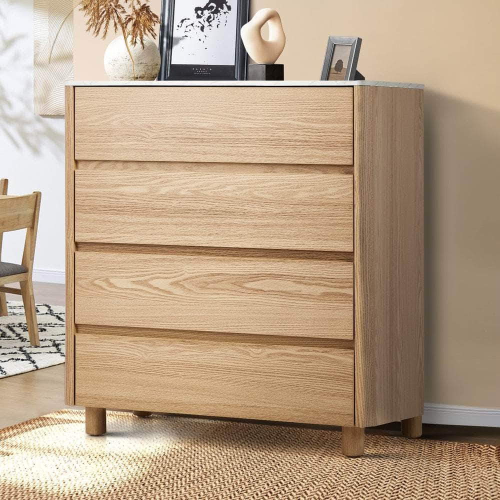 4 Chest of Drawers Dresser Marble Top Natural