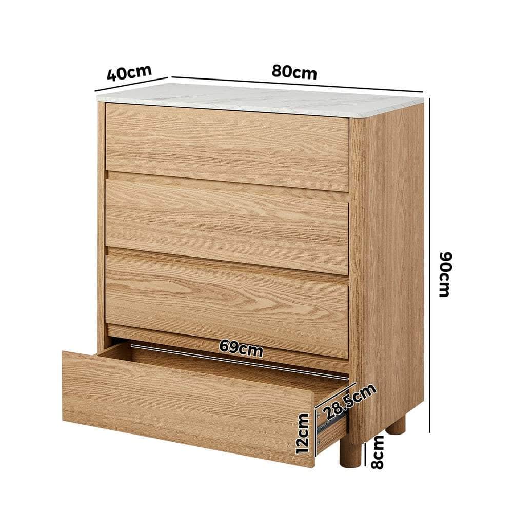 4 Chest of Drawers Dresser Marble Top Natural