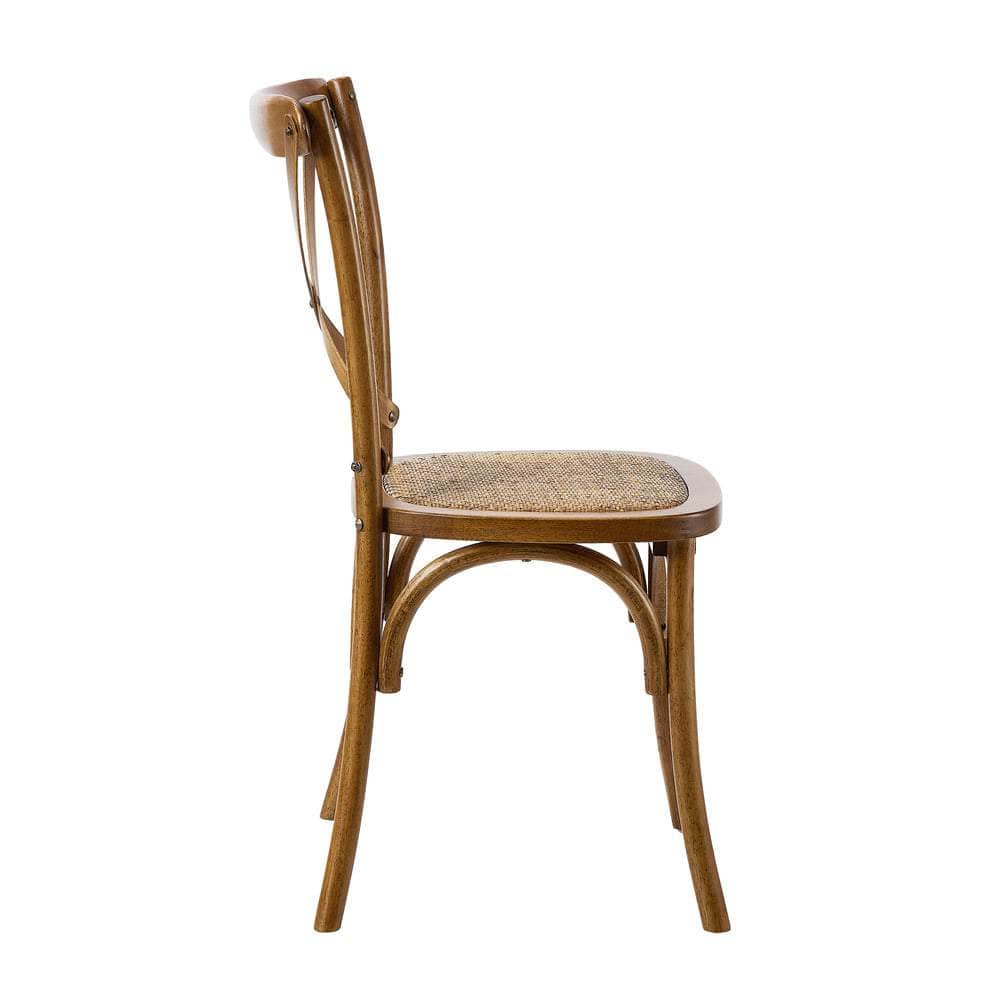 4PCS Crossback Wooden Dining Chair Rattan Seat Walnut