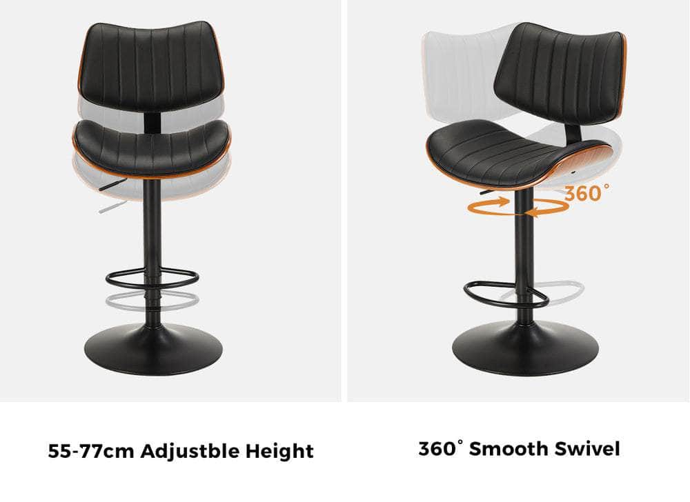 4x Bar Stool Kitchen Swivel Chair Wooden Leather Gas Lift