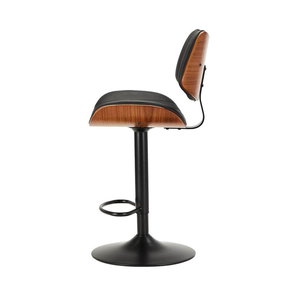 4x Bar Stool Kitchen Swivel Chair Wooden Leather Gas Lift