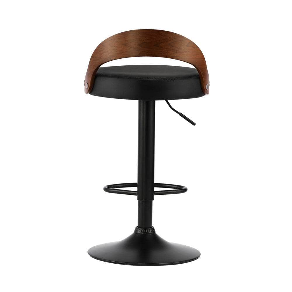4x Bar Stools with Gas Lift Swivel Wooden PU Leather