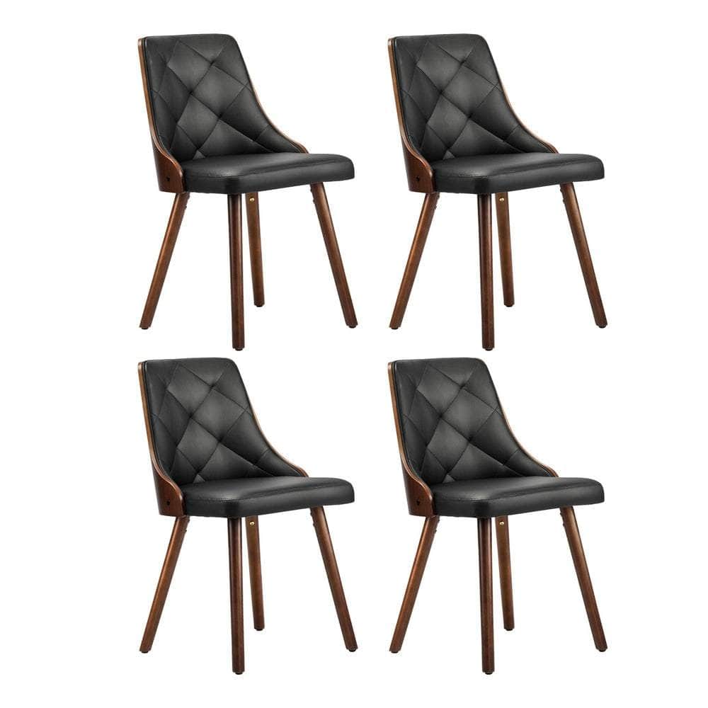 4x Wooden Dining Chairs Leather Padded Black