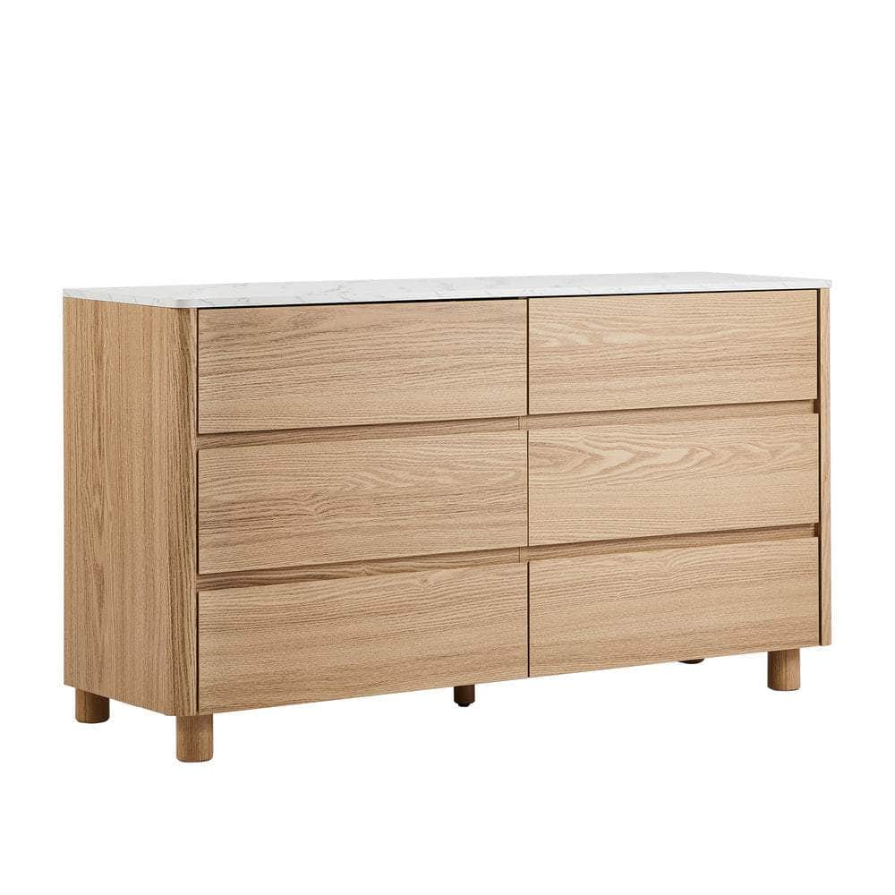 6 Chest of Drawers Dresser Marble Top Natural