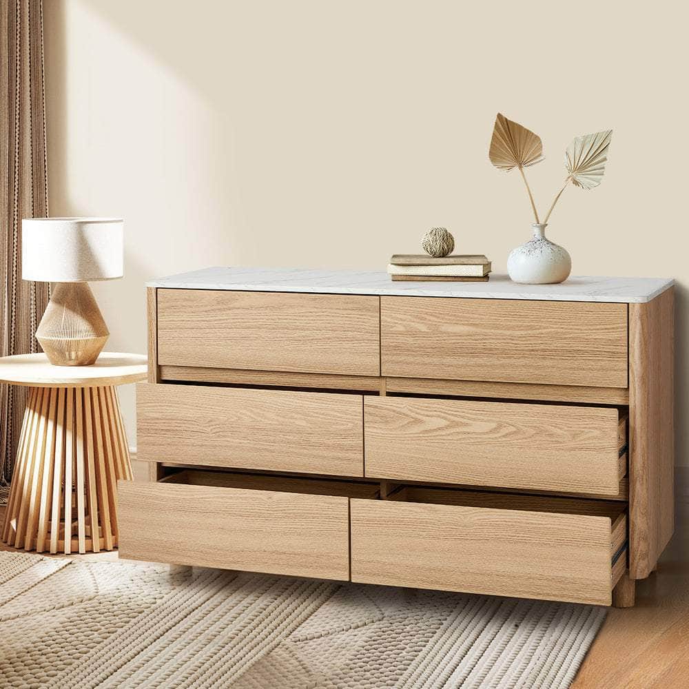 6 Chest of Drawers Dresser Marble Top Natural