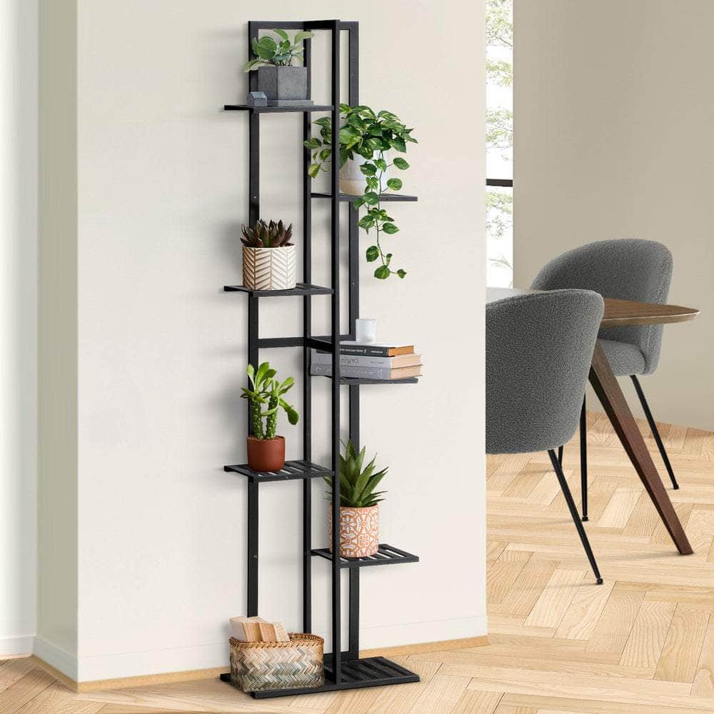 7 Tiers Bamboo Plant Stand Staged Black