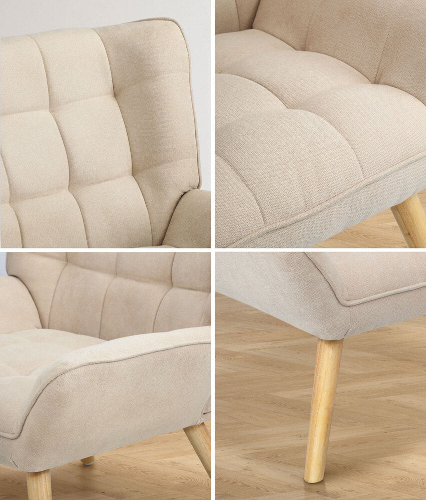 Armchair Accent Chairs Sofa Lounge Fabric Upholstered Tub Chair Beige