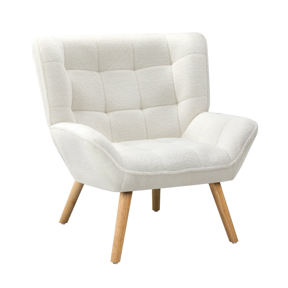 4x Armchair Sofa Lounge Sherpa Upholstered Tub White