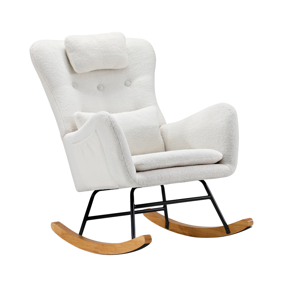 4x Rocking Chair Nursing Armchair Sherpa 2 Pillow White