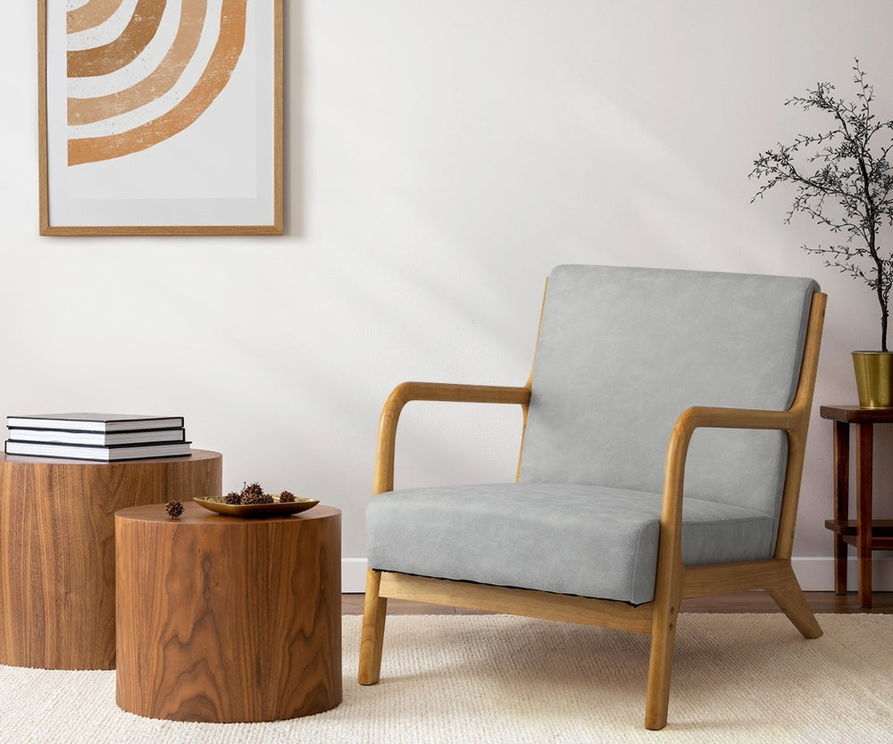 2X Armchair Lounge Chair Couches Sofa Wood Light Grey