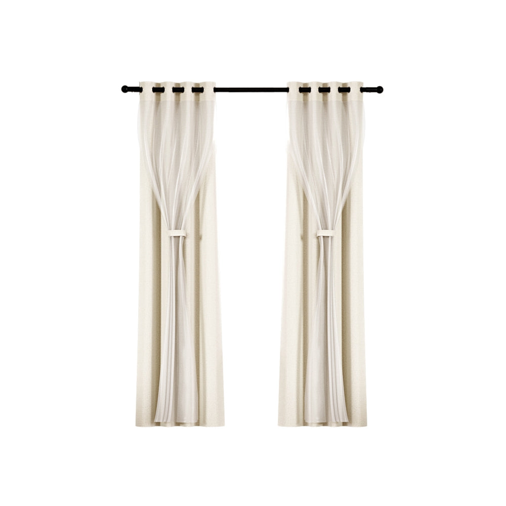 2X Blockout Sheer Curtains Beige/Black/Chracoal/Grey