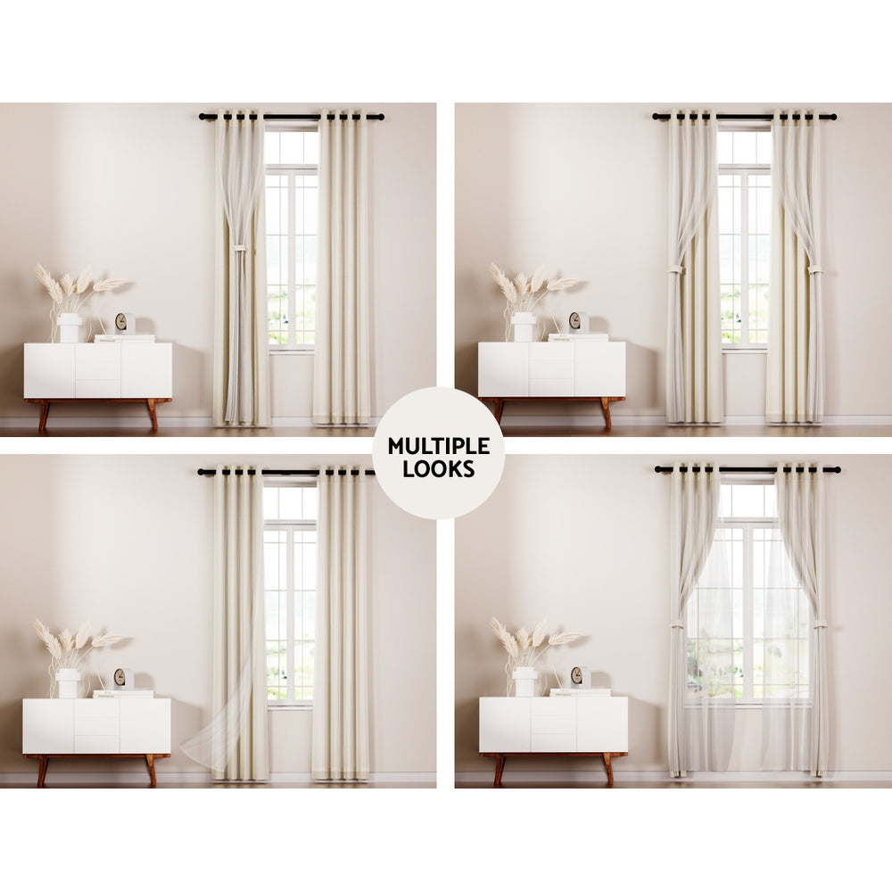 2X Blockout Sheer Curtains Beige/Black/Chracoal/Grey