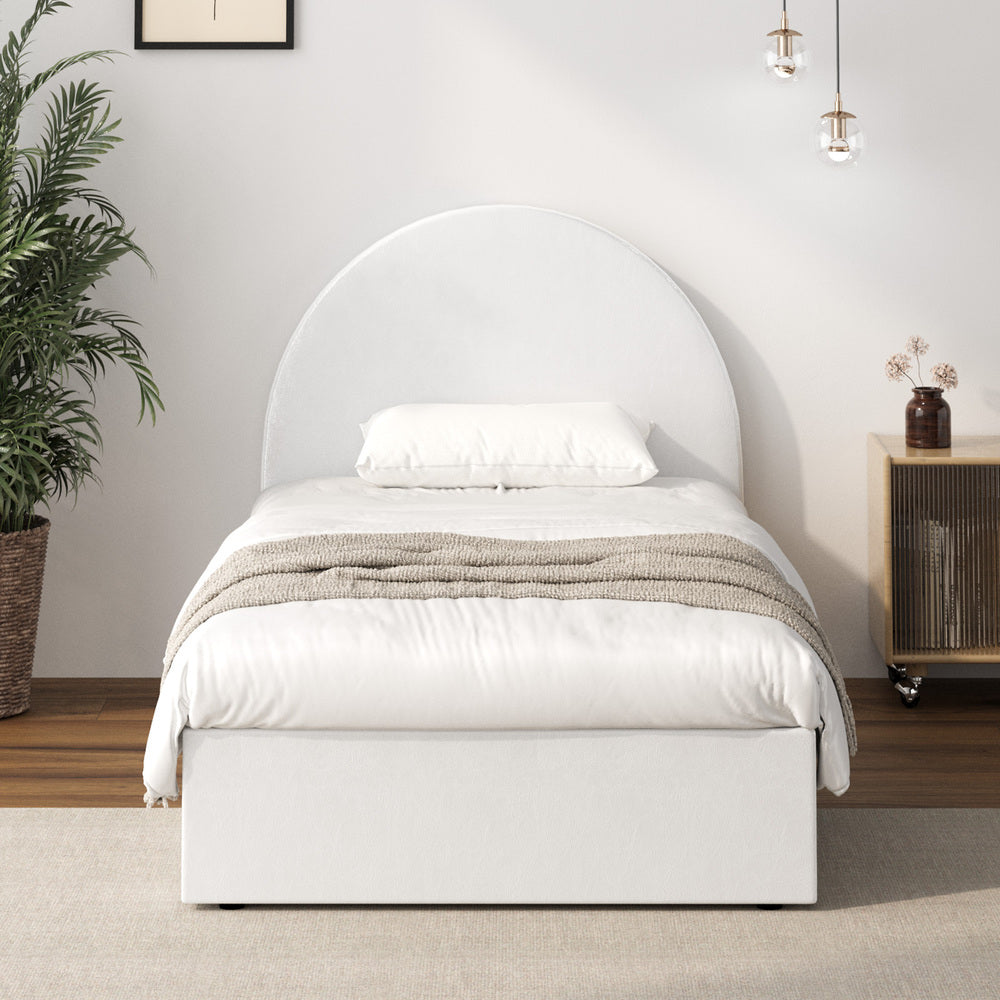 Bed Frame Double Size With Gas Lift Base PU Leather White