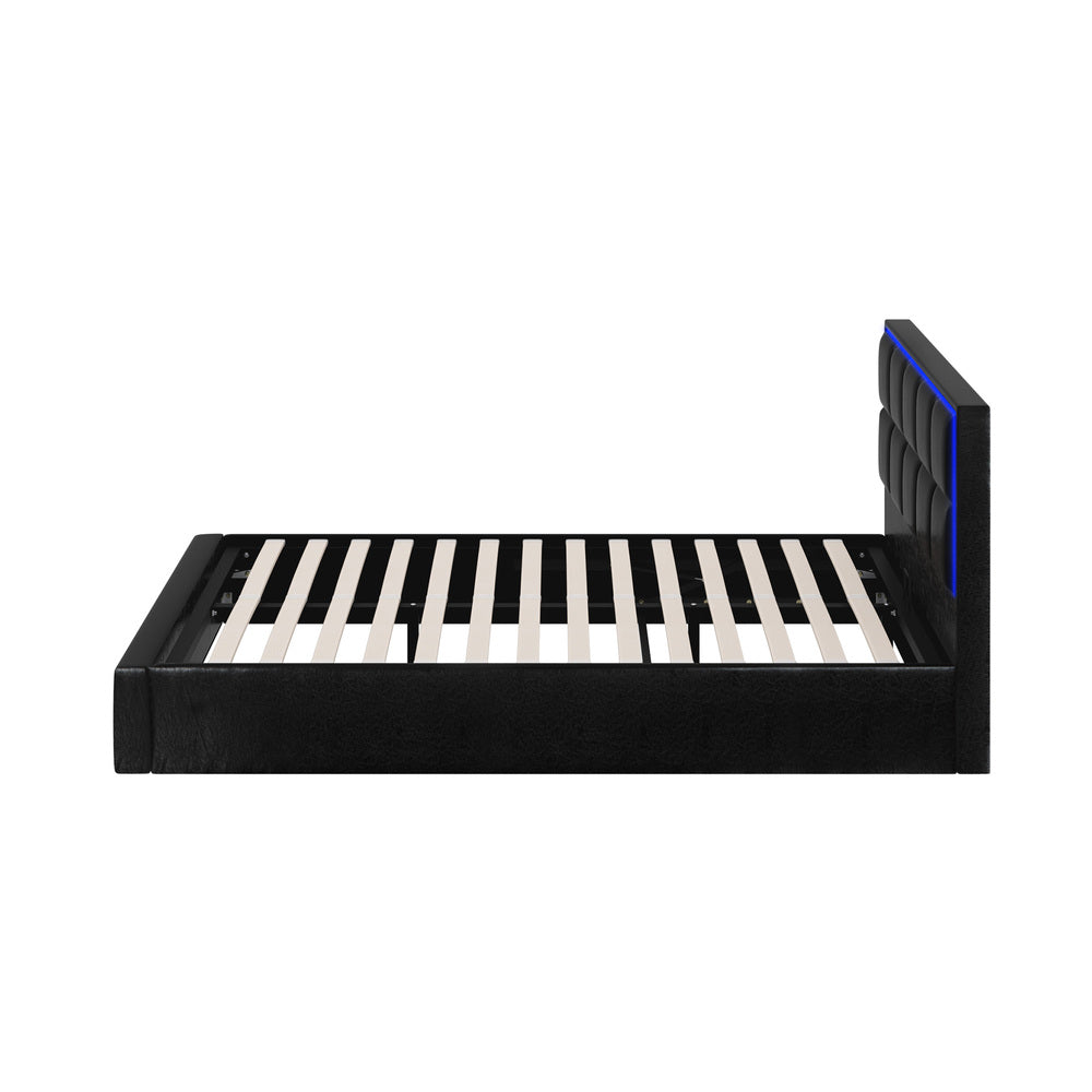 Bed Frame Double King & Single Size RGB LED Gas Lift Storage Base Leather