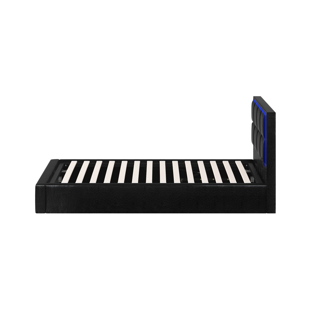 Bed Frame Double King & Single Size RGB LED Gas Lift Storage Base Leather