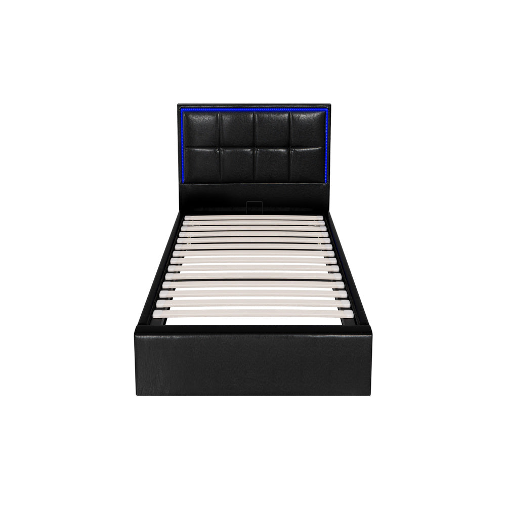 Bed Frame Double King & Single Size RGB LED Gas Lift Storage Base Leather