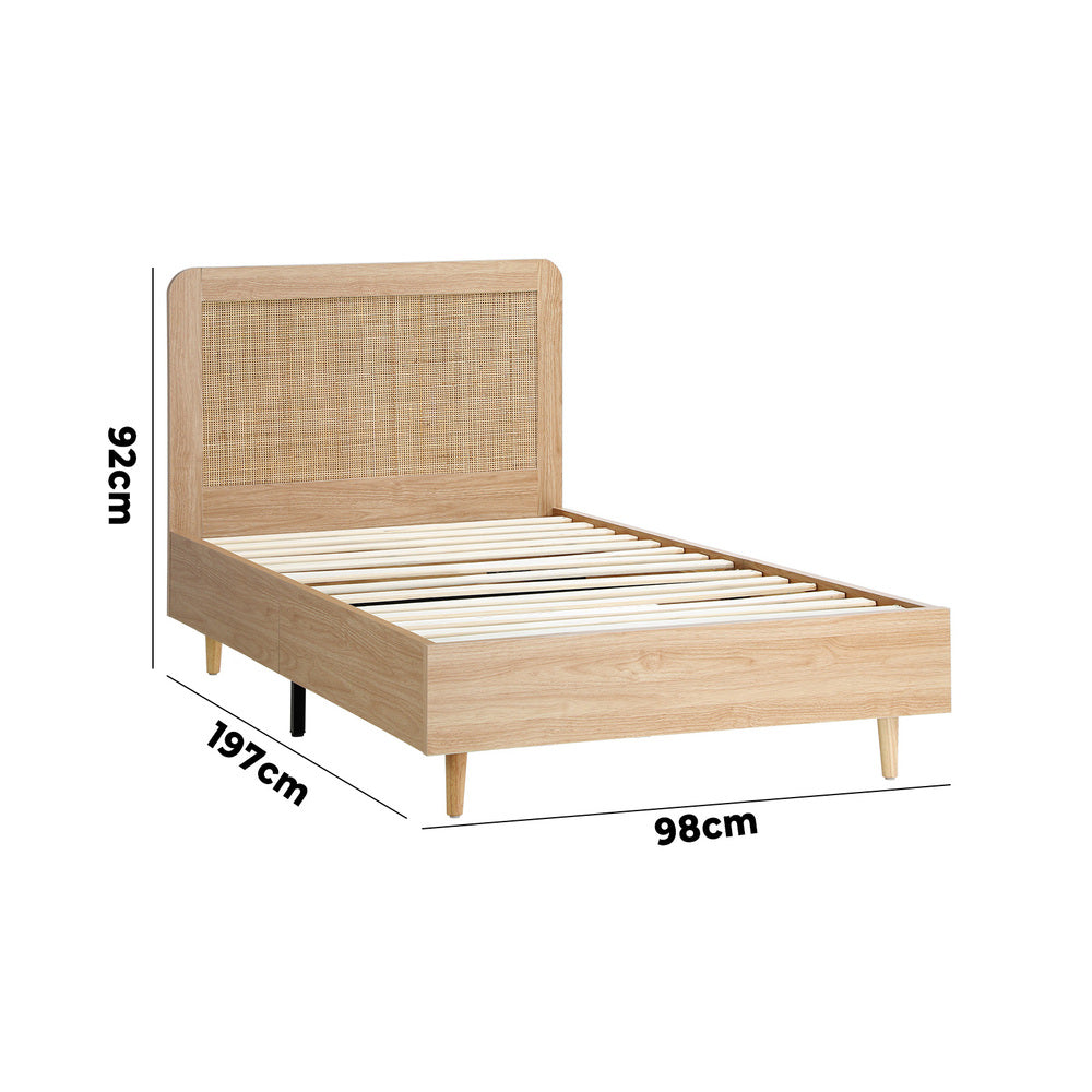 Bed Frame Wooden Bed Frame Rattan Headboard