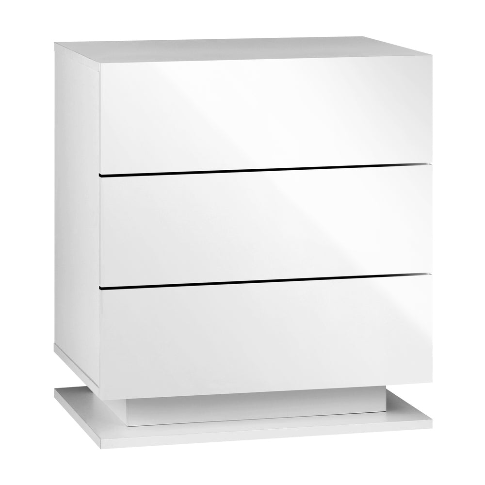 Bedside Table RGB LED Nightstand Cabinet 3 Drawers Side Table Furniture