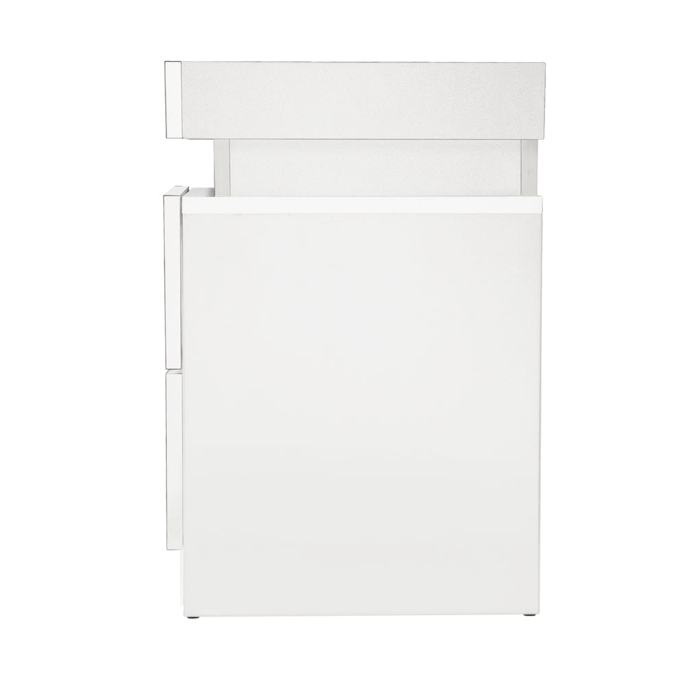 Bedside Table RGB LED Nightstand Cabinet 2 Drawers Side Table Furniture White