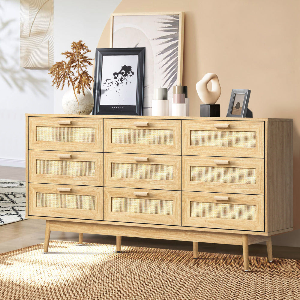 9 Chest of Drawers Dresser Rattan Storage Cabinet Lowboy Bedroom Wooden