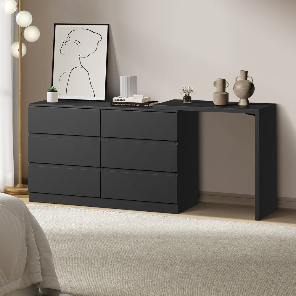 6 Chest of Drawers Dresser with Side Table Black