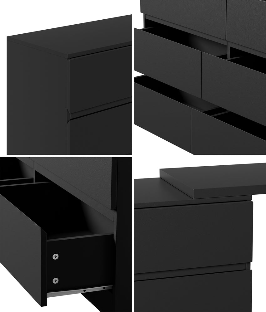 6 Chest of Drawers Dresser with Side Table Black