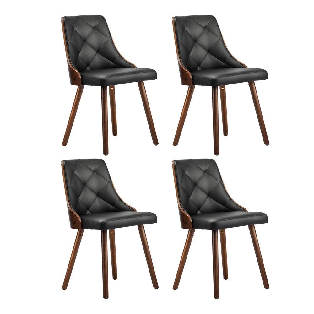 4x2PC &2x2PC Wooden Dining Chairs Black Leather Padded Seat for Kitchen or Dinin