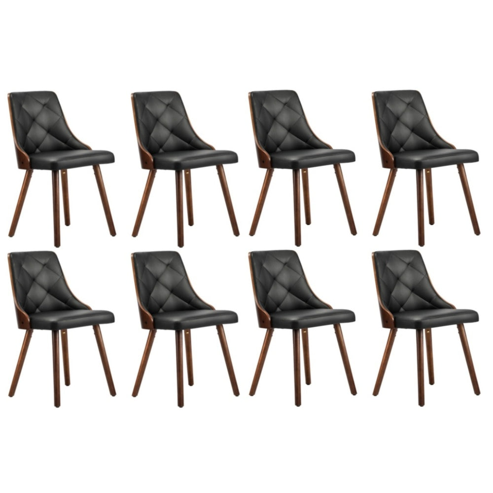 8x Wooden Dining Chairs Leather Padded Black