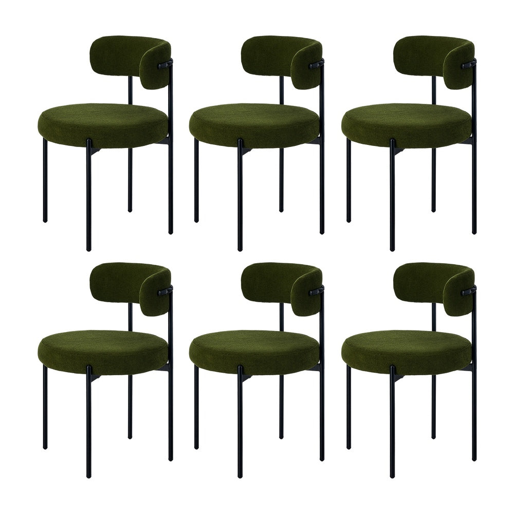 8x & 6x Dining Chair Round Boucle Seats Backrest Green