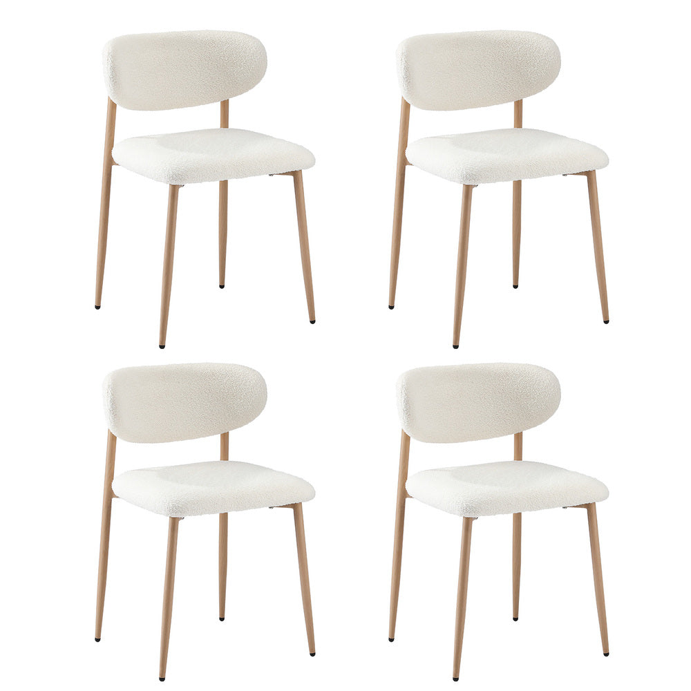 4x Dining Chairs Boucle Fabric Black&White