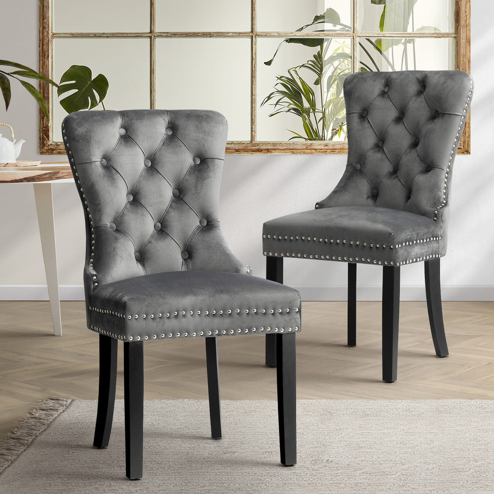 Modern Grey Wooden Frame Dining Chairs with Tufted Upholstery