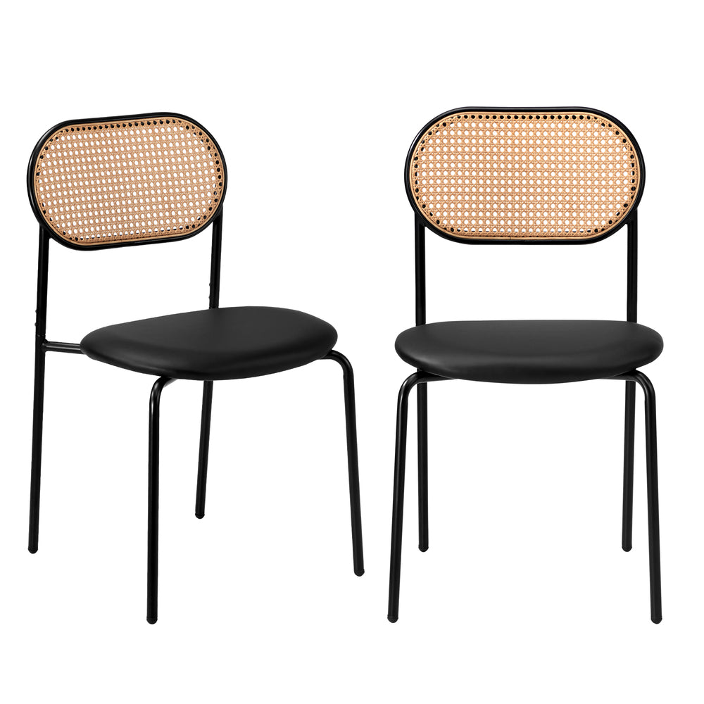 4PCS Dining Chair Rattan Furniture PU Leather Black/Brown