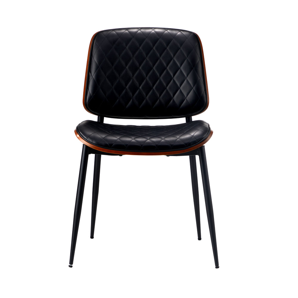 2x Dining Chairs Leather Seat Metal Legs Black/Walnut
