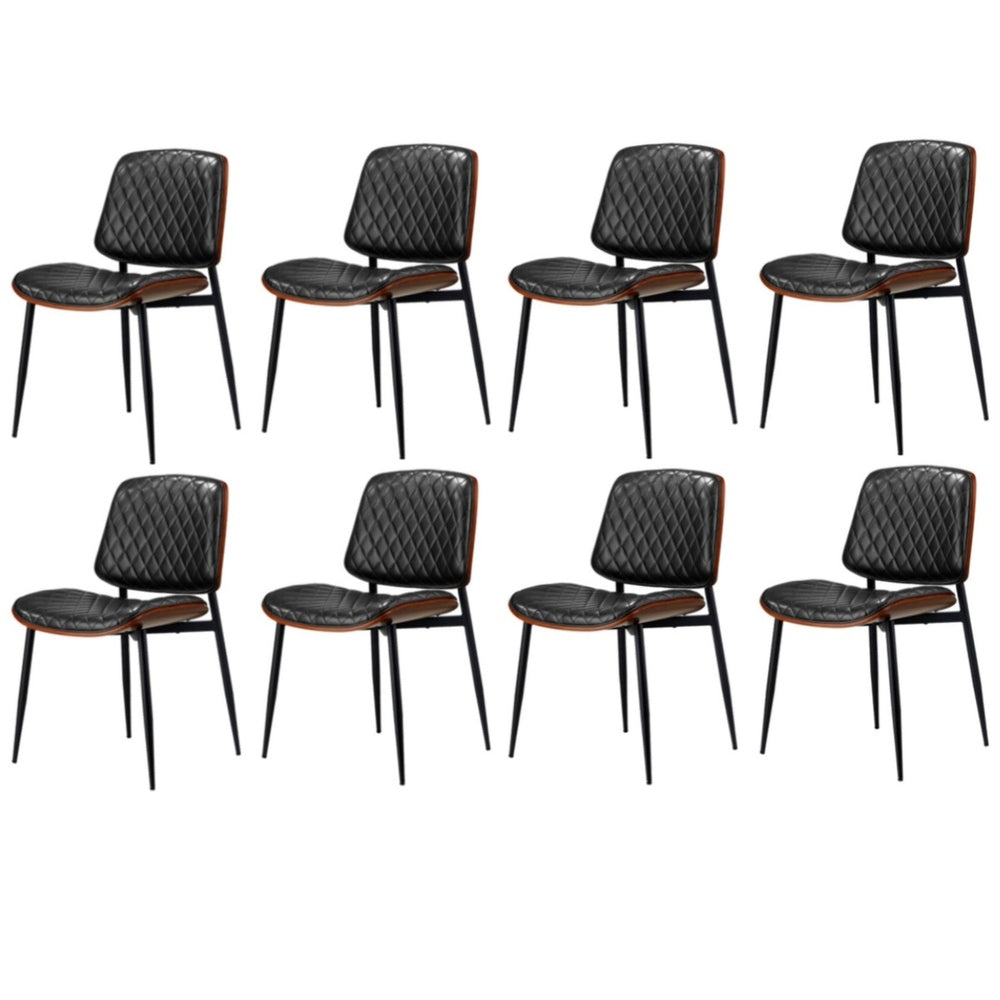 8x Dining Chairs Retro PU Leather Solid Wood Metal Leg Black