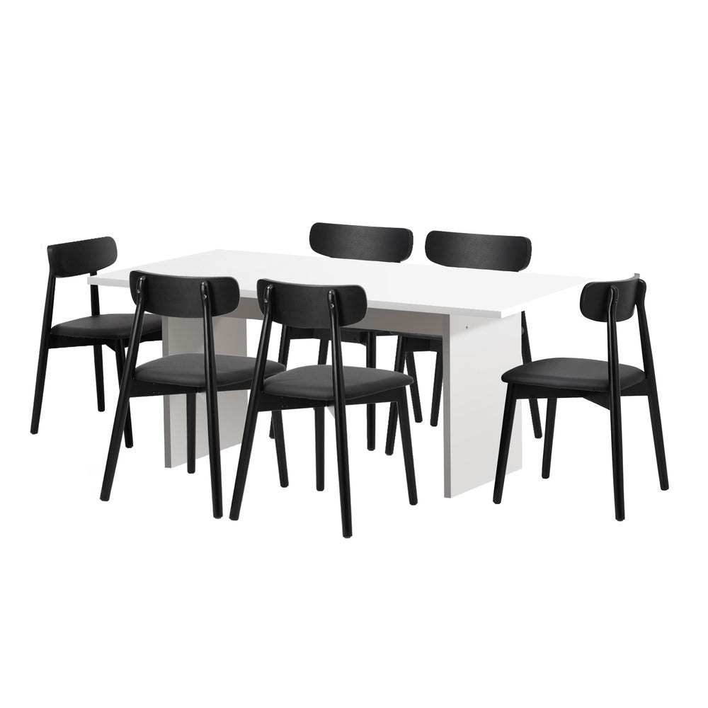 6-Seater Dining Table and Chairs Set Wooden Black & White for Kitchen or Dining Room