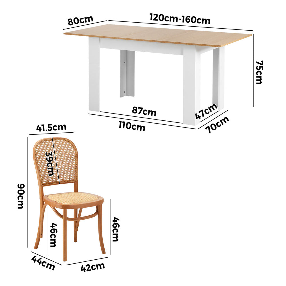 160cm Extendable Dining Table with 6PCS Chairs Rattan Natural