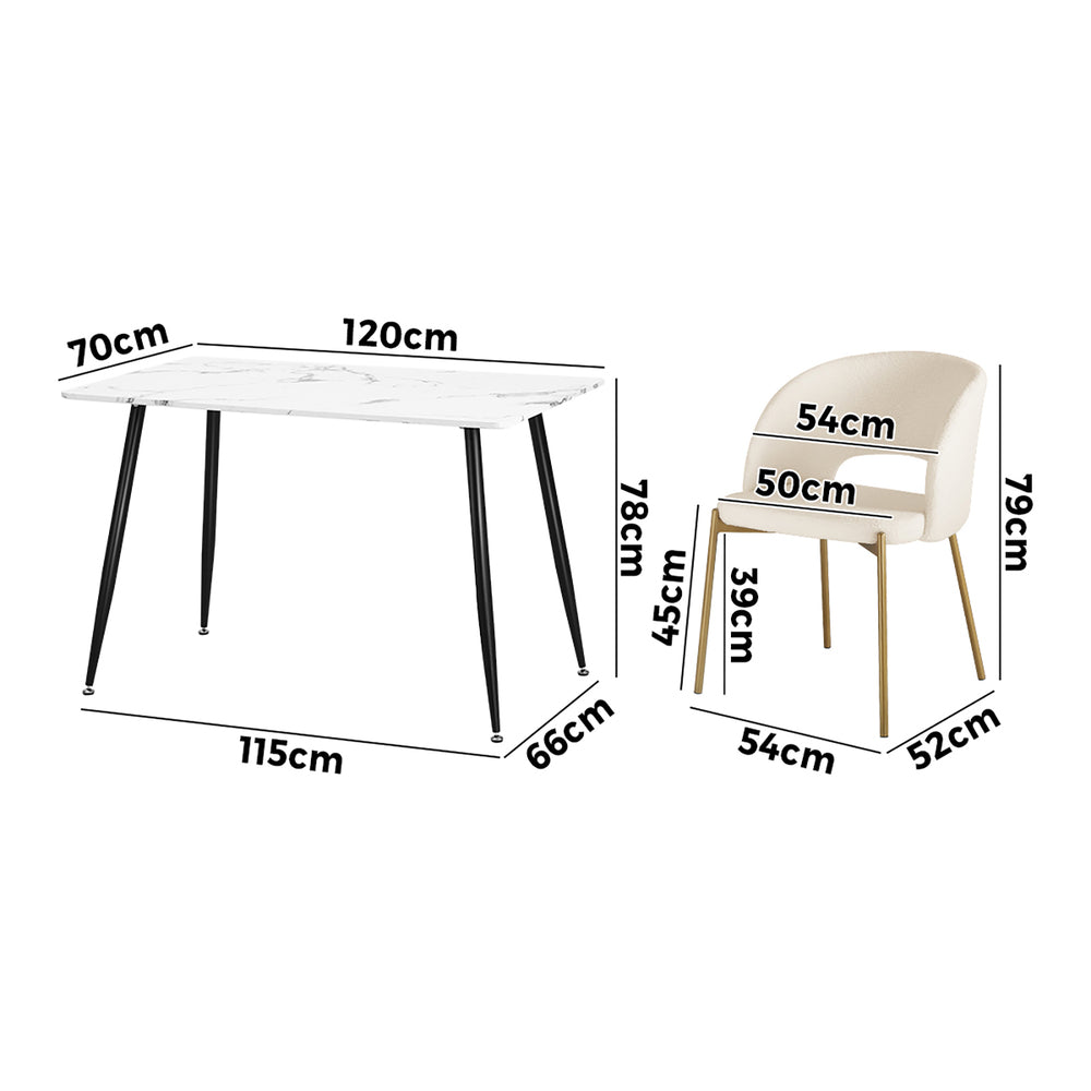120cm Rectangle Dining Table with 6 Grey & Gold Fabric Chairs for Dining Room