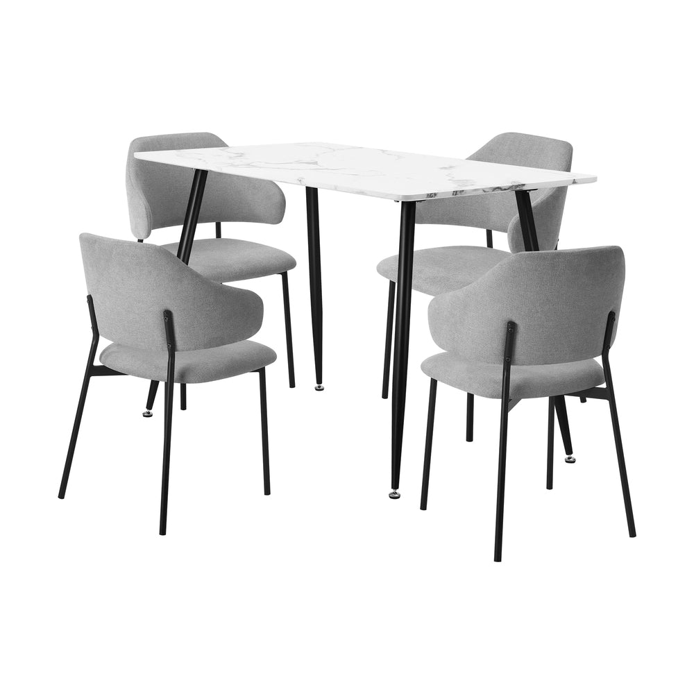 120cm Rectangle Dining Table with 4PCS Grey & White Fabric Chairs for Dining Room