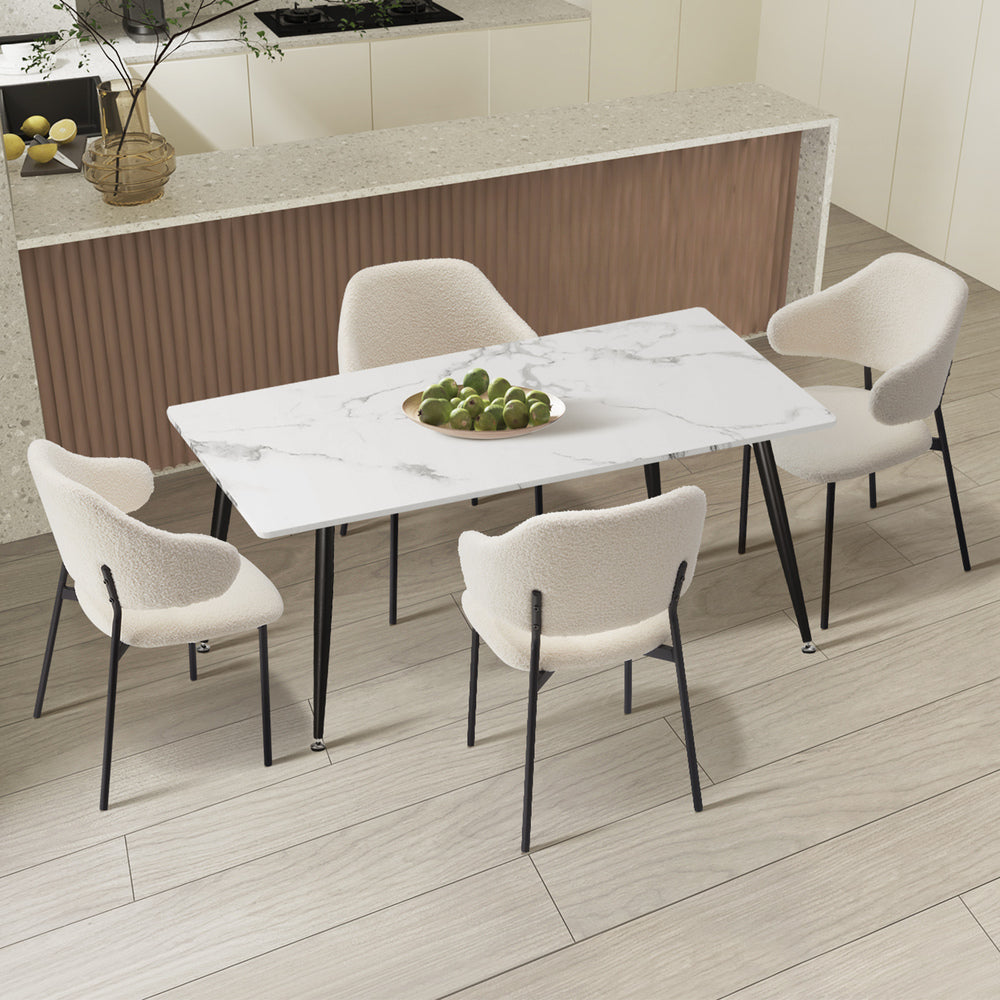 120cm Rectangle Dining Table with 4PCS Grey & White Fabric Chairs for Dining Room