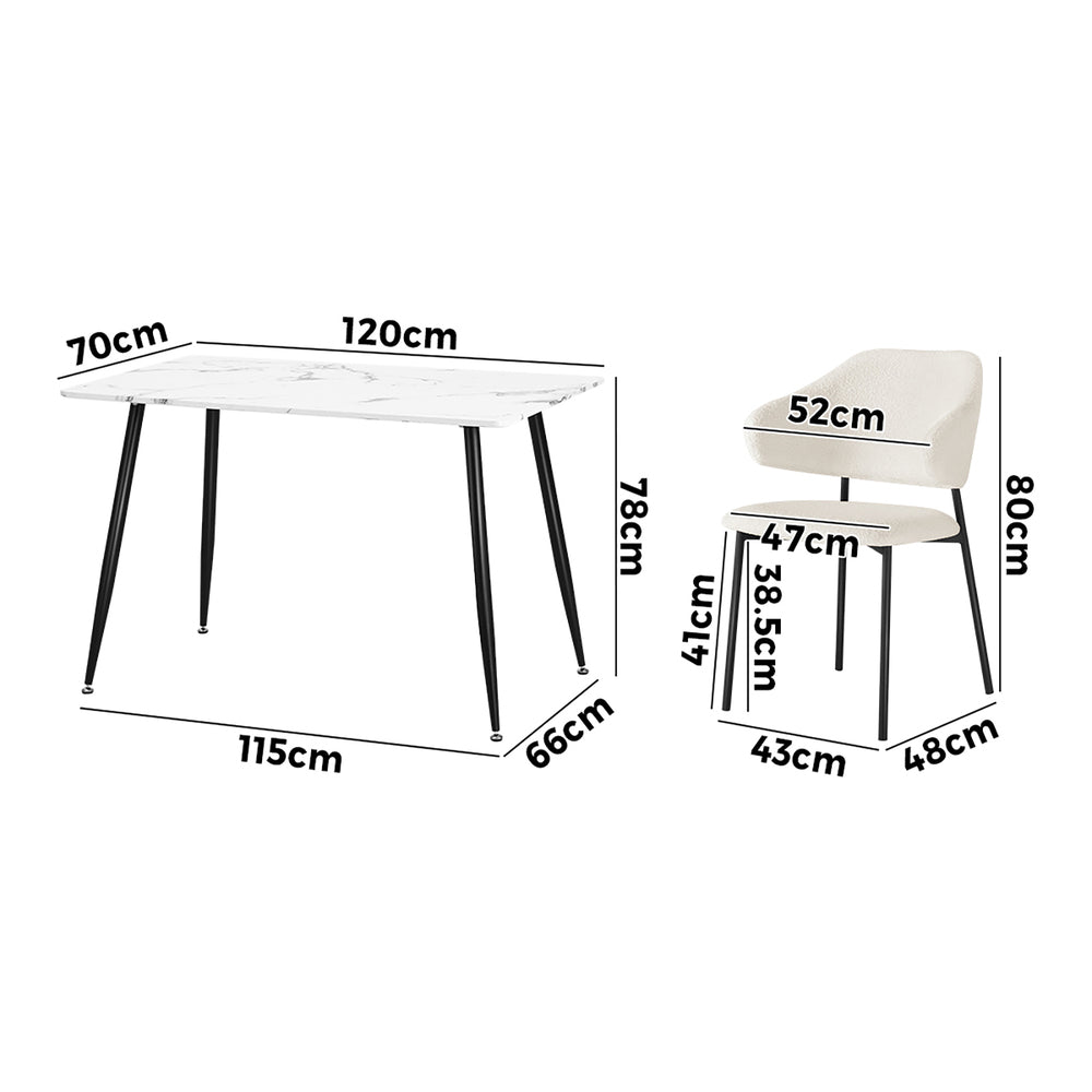 120cm Rectangle Dining Table with 4PCS Grey & White Fabric Chairs for Dining Room