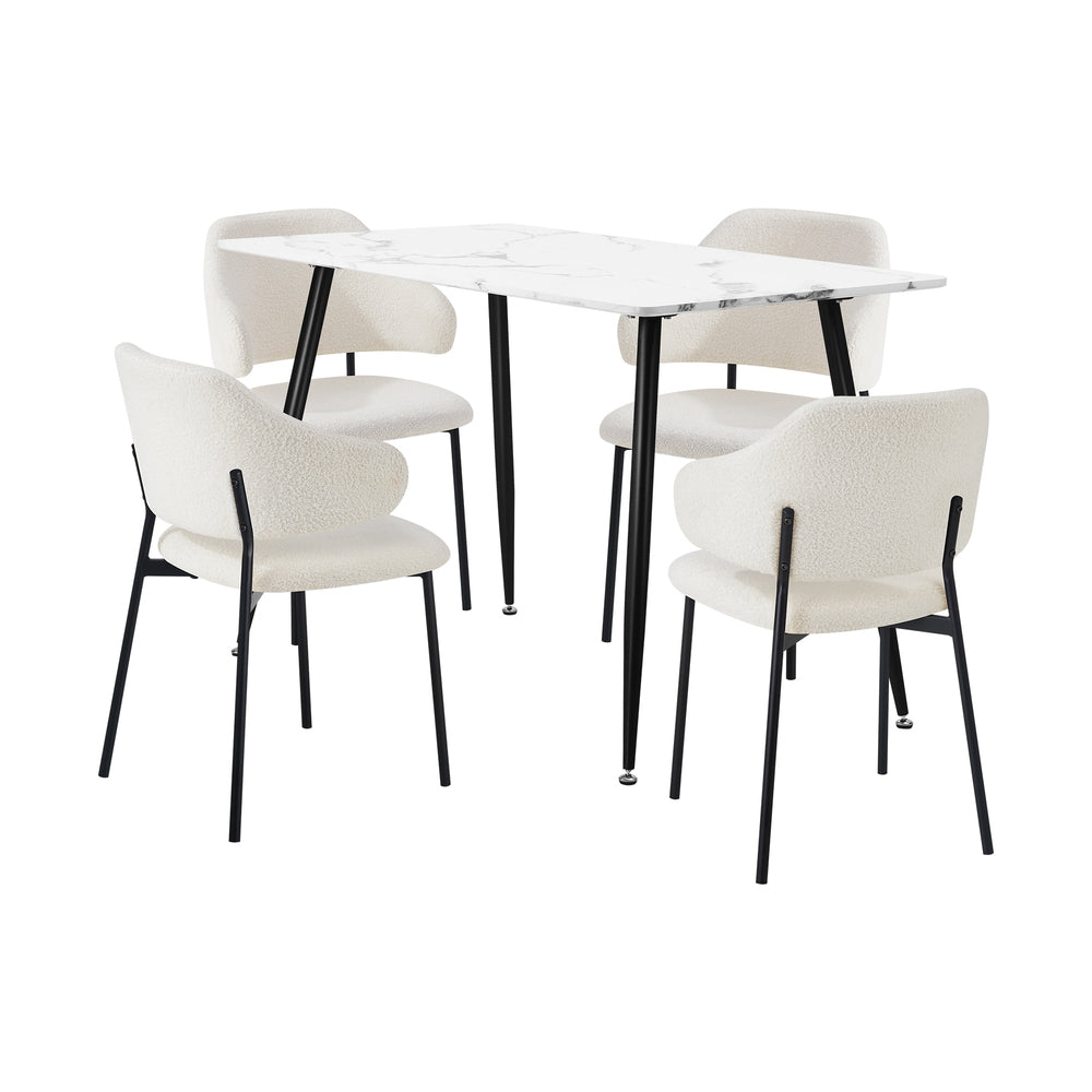 120cm Rectangle Dining Table with 4PCS Grey & White Fabric Chairs for Dining Room