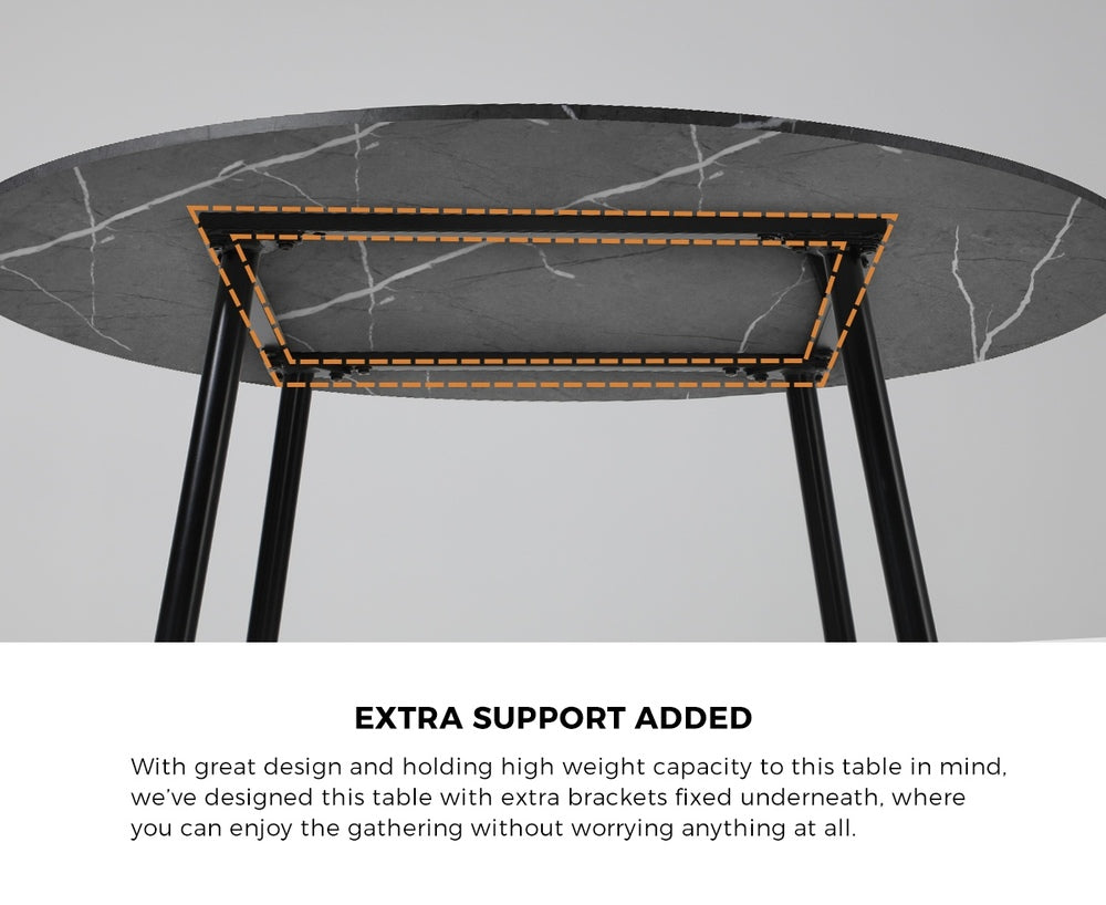 110cm Dining Table With Marble Effect Round Wooden Black