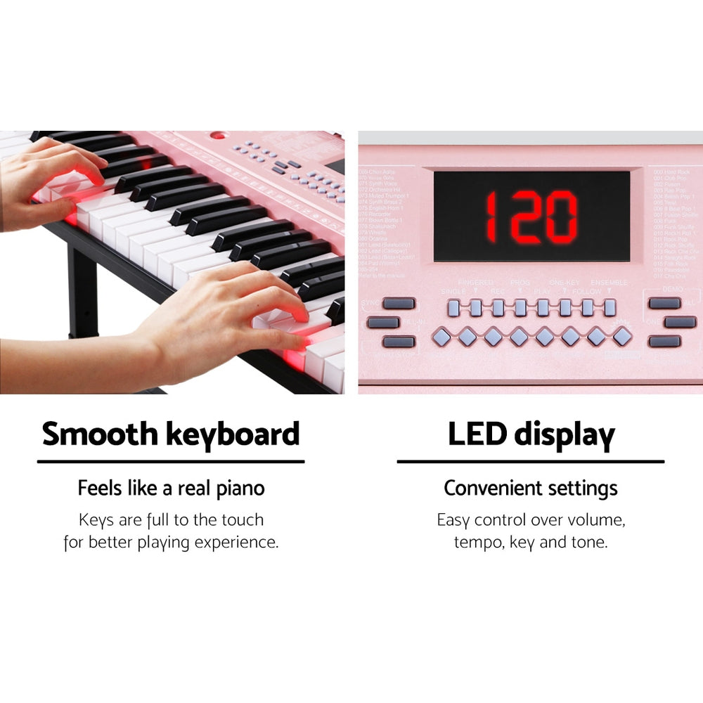 61 Keys Electronic Piano Keyboard Digital Electric W/ Stand Lighted Pink