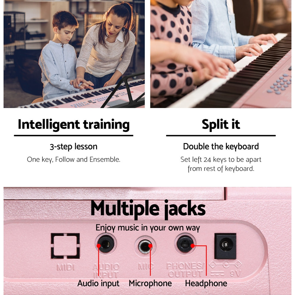 61 Keys Electronic Piano Keyboard Digital Electric W/ Stand Lighted Pink